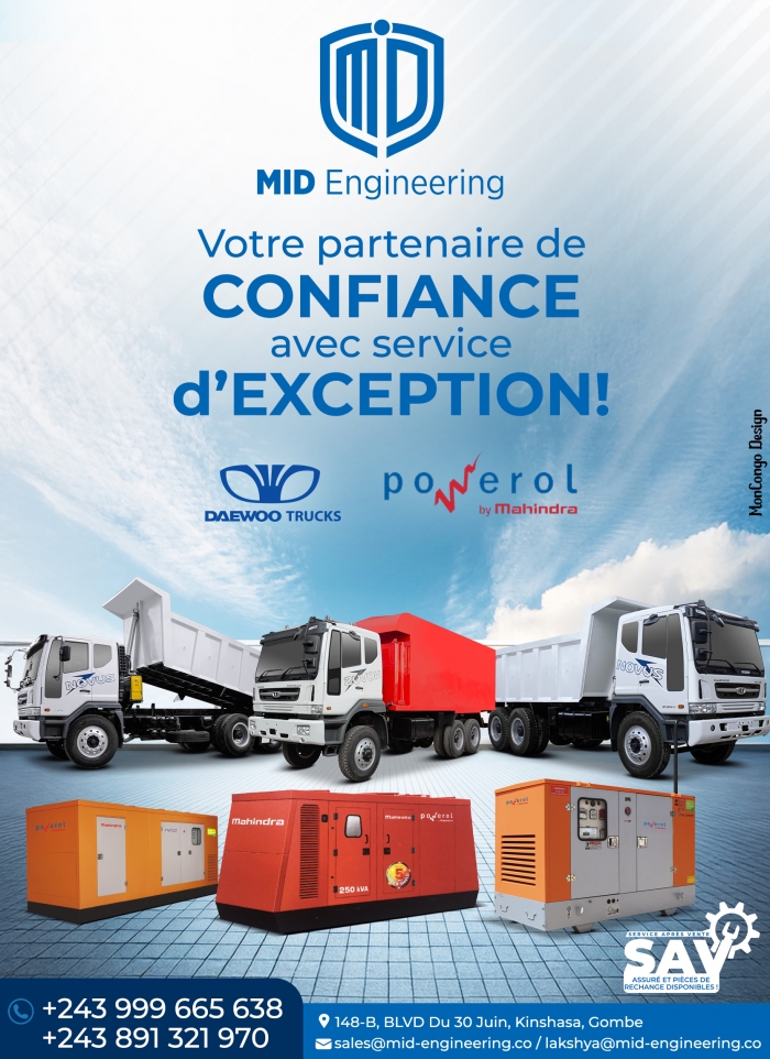 MID engineering Kinshasa MonCongo Mahindra Kinshasa MonCongo Daewoo Trucks Kinshasa MonCongo